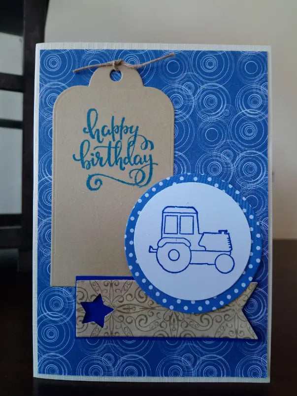 Carte « happy birthday », tracteur, format 10,5x14,7cm