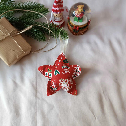 Décoration de Noël en forme d’étoile en tissu rouge imprimé de Noël