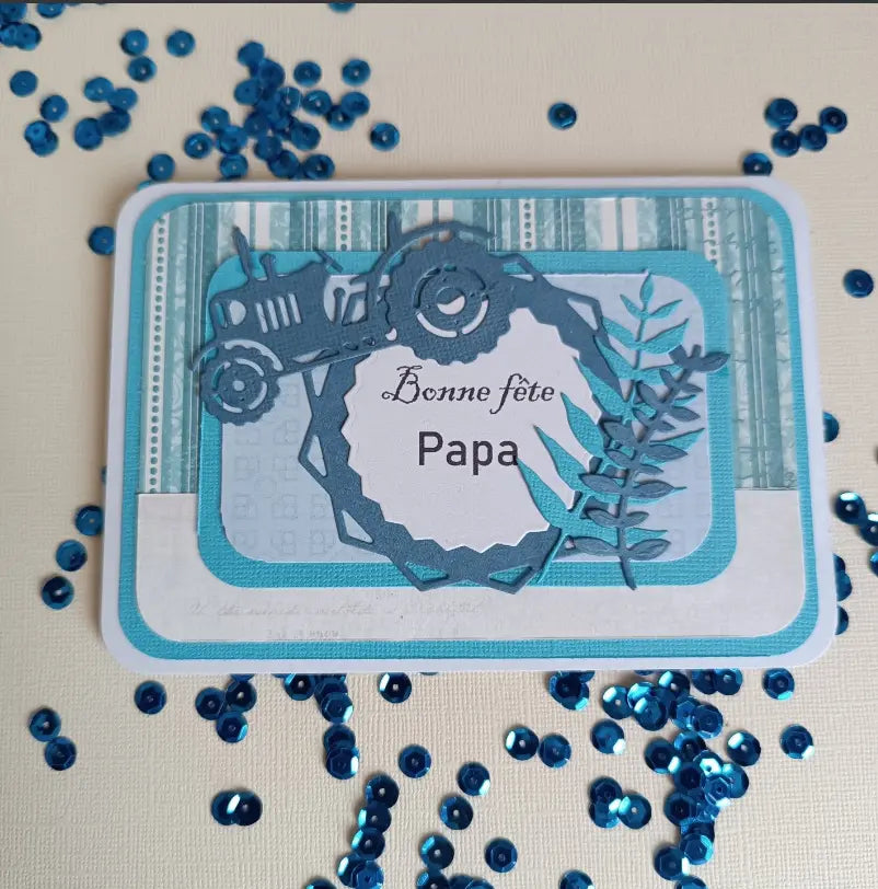 Carte bonne fête Papa, bleu avec son tracteur format A6