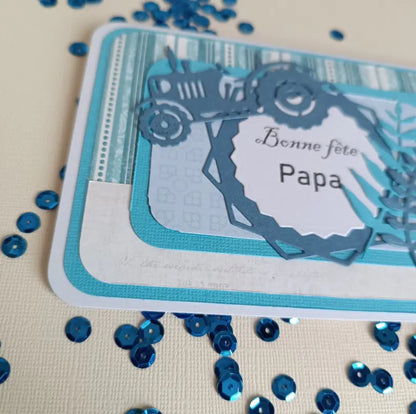 Carte bonne fête Papa, bleu avec son tracteur format A6