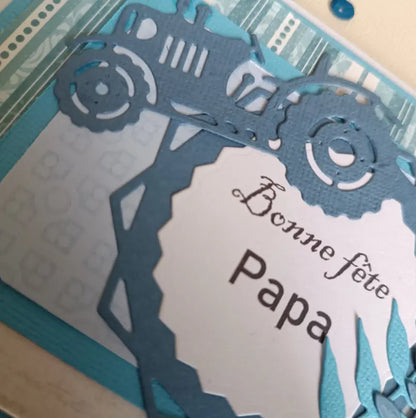 Carte bonne fête Papa, bleu avec son tracteur format A6