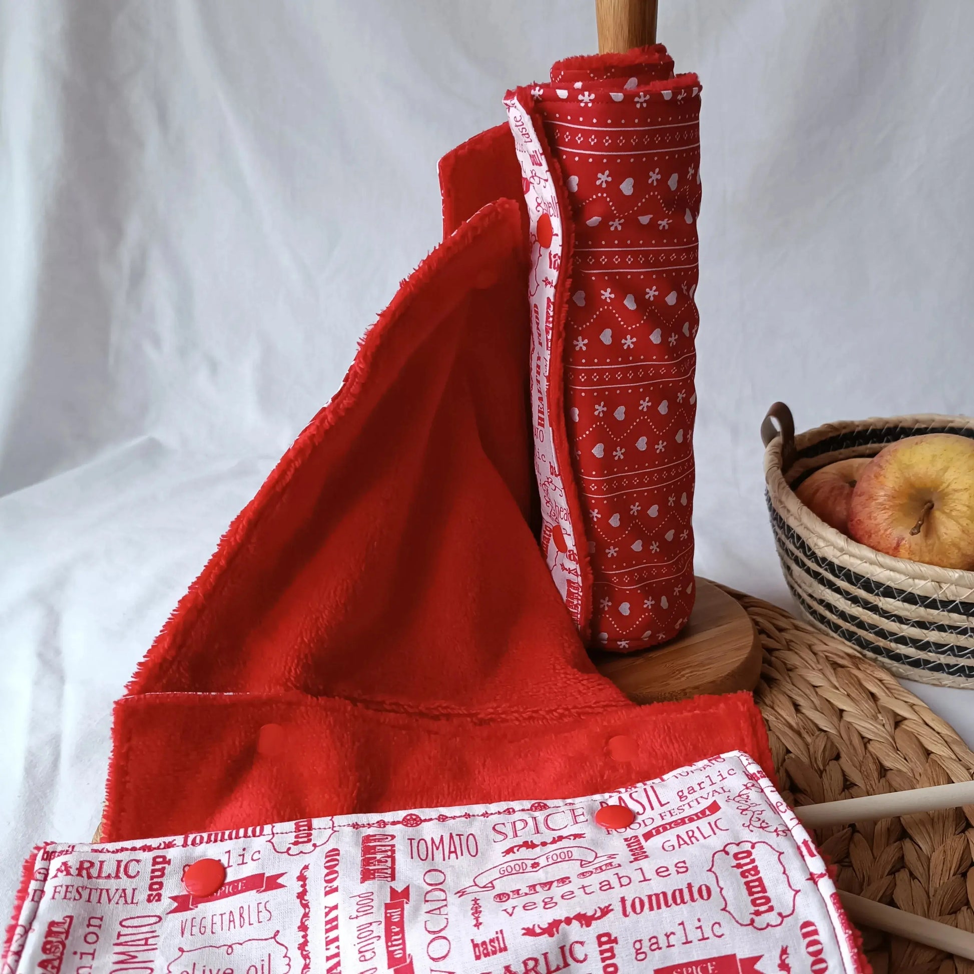 essuie-tout lavable / essuie-tout réutilisable / accessoires zéro déchet / cuisine écoresponsable / essuie-tout éponge de bambou / essuie-tout / 6 feuilles essuie-tout lavables / essuie-tout lavable rouge et blanc