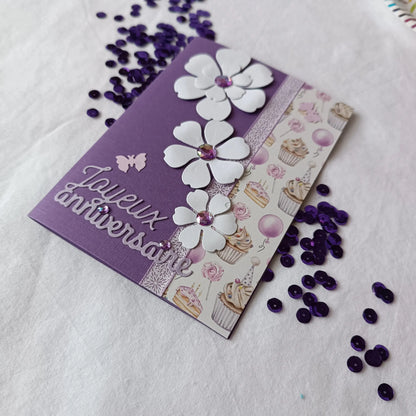 Carte anniversaire femme ou fille - Fleurs - Violette L'Atelier de Lili la souris