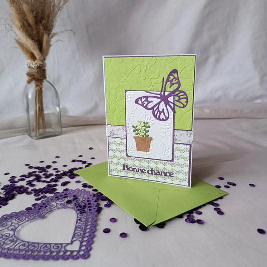 Carte de voeux départ "Bonne chance" verte et violette de L'Atelier de Lili la souris  / carte de vœux toute occasion / jolie carte bonne chance / mots pour bonne chance / carte de vœux fait-main / cadeau départ / carte de départ en retraite / carte de départ collègue / carte pour changement de vie / idée cadeau départ en retraite / cadeau changement de vie / cadeau nouvelle vie / cadeau changement de carrière