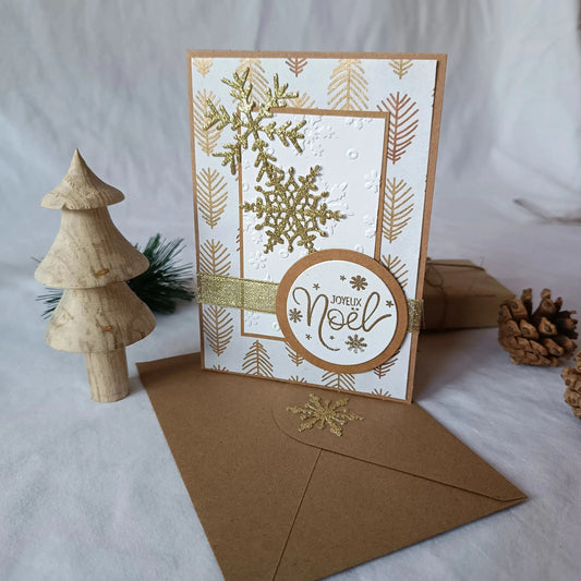 carte de Noel or et Kraft de L’Atelier de Lili la souris - carte de vœux - idée cadeau de noël  - noël 2024 - cadeau noël 2024 - joyeux noël – carte de noël artisanale – carte joyeux noël 2024 – carte de noël scrapbooking