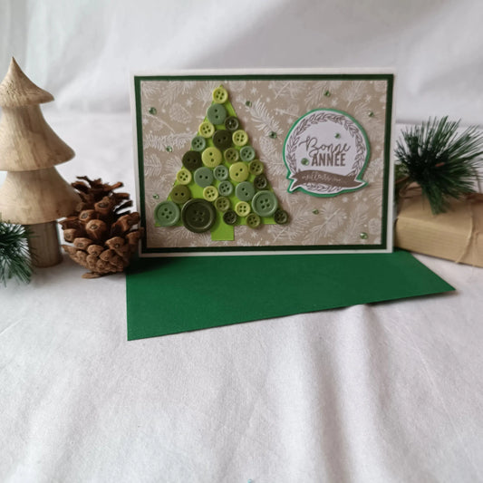 Carte de vœux bonne année sapin en boutons de L’Atelier de Lili la souris - Carte de vœux 2025 - carte bonne année 2025 - Carte bonne année - meilleurs vœux 2024 - carte de nouvel an - vœux de nouvel an - nouvel année 2025 - meilleurs vœux 2025 - présenter vœux 2025 - bonne année 2025 - carte de vœux année 2025 - vœux 2025