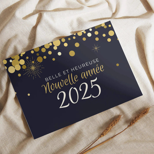 carte de vœux Nouvel An 2025 de L’Atelier de Lili la souris – carte de Nouvel An à télécharger – carte de vœux bonne année 2025 – carte Nouvel An virtuelle – vœux de Nouvel An 2025 – belle et heureuse nouvelle année 2025