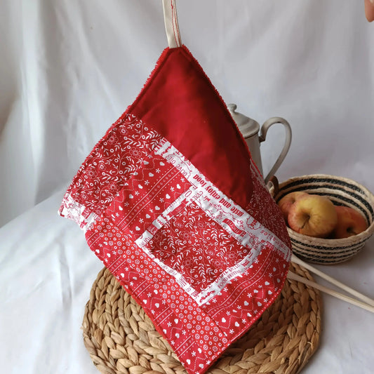 Essuie-main lavable - rouge - tissus éponge et coton façon patchwork Récup' Tissu de Lili