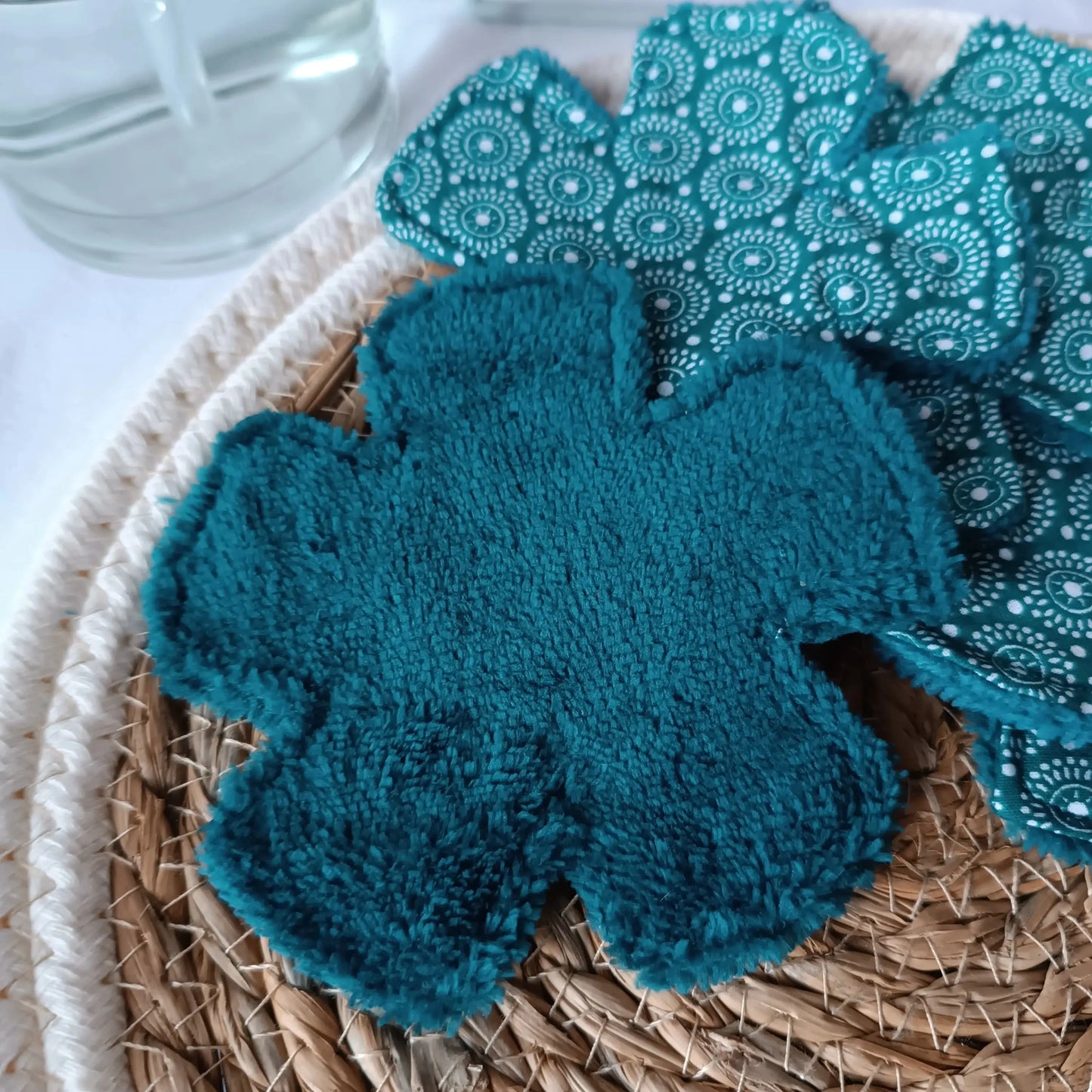 Lingettes démaquillantes lavables - en forme de fleurs vertes - Lot de 5 unités - latelierdelililasouris